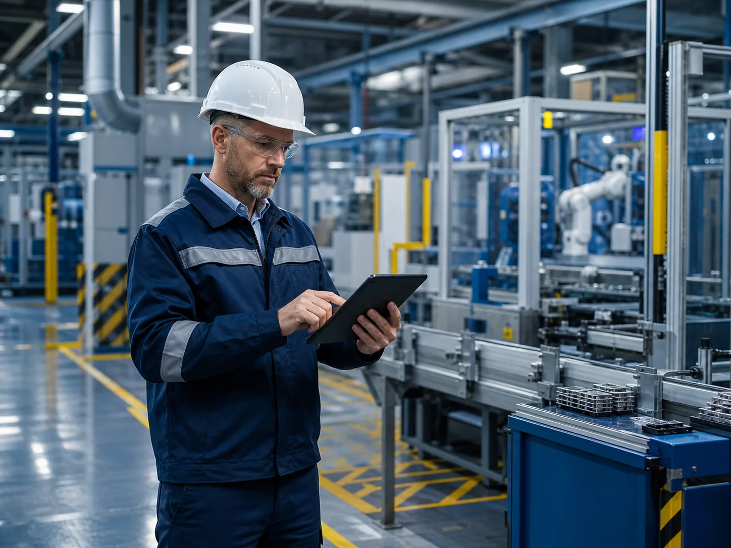 Manufacturing supervisor reviewing a production-floor report