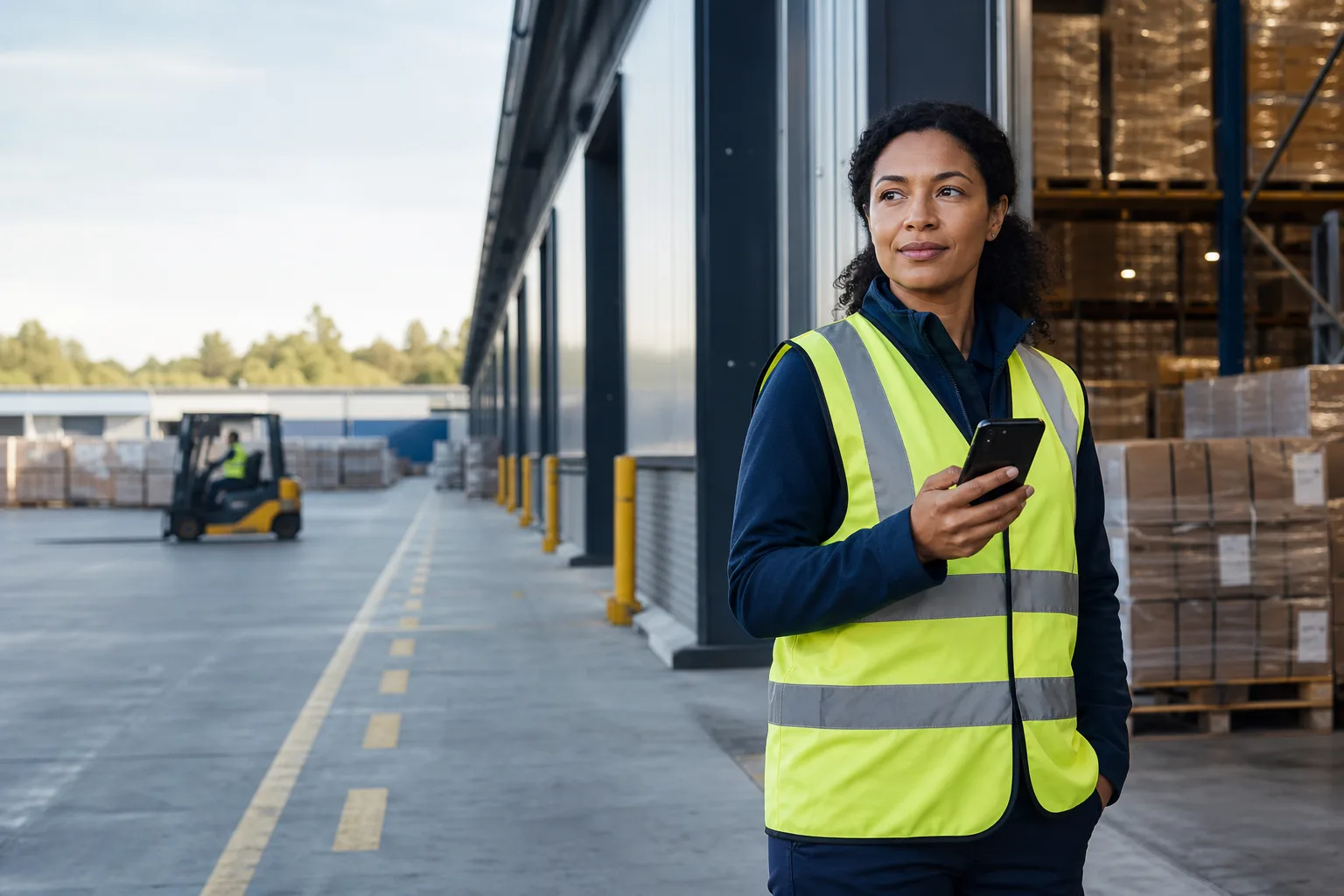 Operations supervisor documenting an incident near a warehouse loading bay
