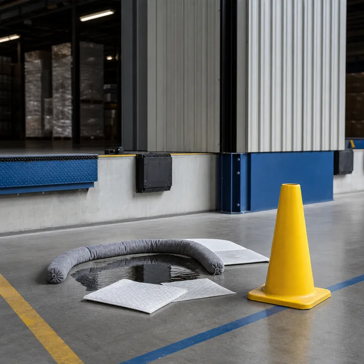 Contained spill near a warehouse loading dock